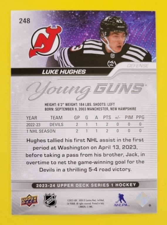 Luke Hughes 202324 UD Young Guns Rookie Card AuctionsOntario.ca