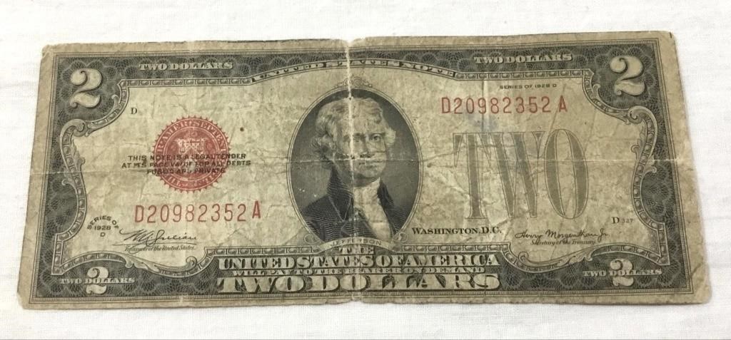 1928 USA red seal 2 bill. AuctionsOntario.ca