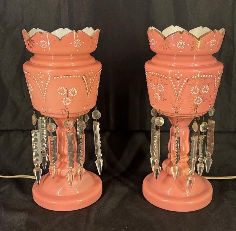 Pair Of Victorian Pink Bristol Glass Lusters Auctionsontarioca 1716