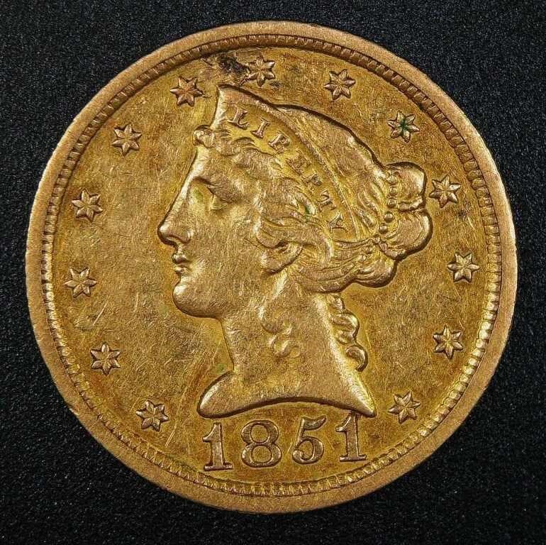 AMERICAN 1851-O GOLD FIVE DOLLAR HALF EAGLE COIN - AuctionsOntario.ca